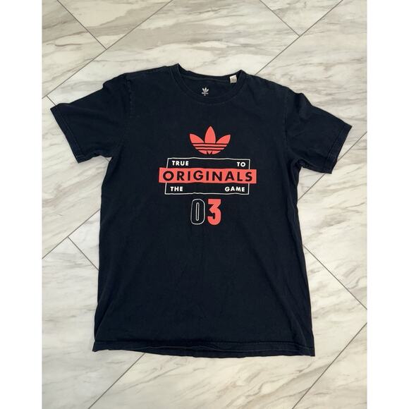 adidas Originals T-Shirts Adult Size Medium Black Red Logo Graphic Short Sleeve - Picture 1 of 5